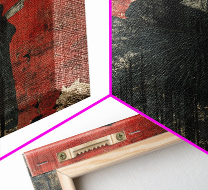 Gothic Angel Red Background Canvas Print Dark Angels Wall Art Moody Gothic Artwork Abstract Art Print Rustic Decor Gift Idea