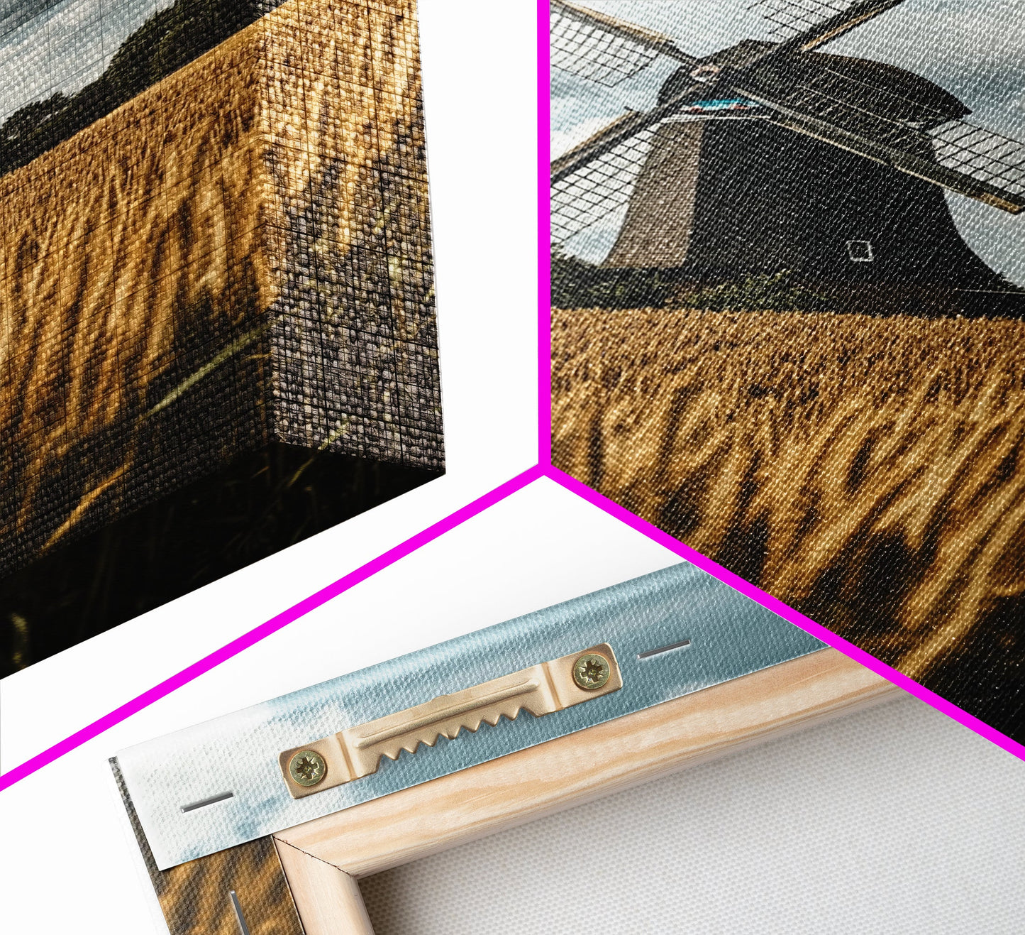 Wheat Field Windmill Framed Canvas Print Rustic Farmhouse Artwork Windmill Wall Art Minimalist Landscape Wall Decor Living Room Art