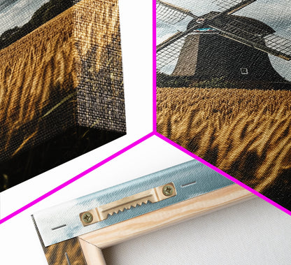 Wheat Field Windmill Framed Canvas Print Rustic Farmhouse Artwork Windmill Wall Art Minimalist Landscape Wall Decor Living Room Art