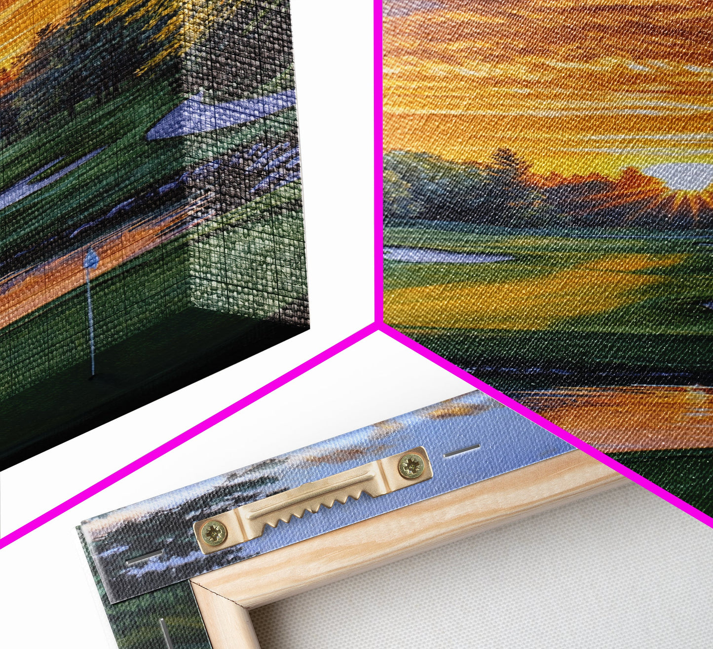 Scenic Golf Sunset Framed Canvas Print, Landscape Painting, Bedroom Wall Art, Rustic Decor, Horizontal Living Room Art