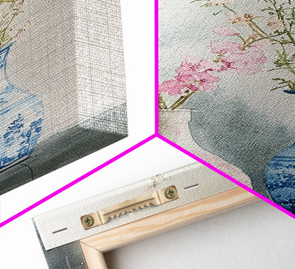 Delicate Vases Framed Canvas Print Wildflower Painting Botanical Prints Minimalist Art Light Pink Wall Art Rustic Decor Gift Idea