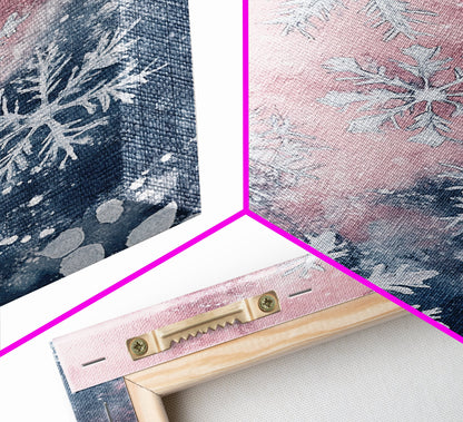 Snowflake Winter Light Pink Wall Art Framed Canvas Print | Wabi Sabi Minimalist Christmas Art | Cozy Holiday Living Room Decor