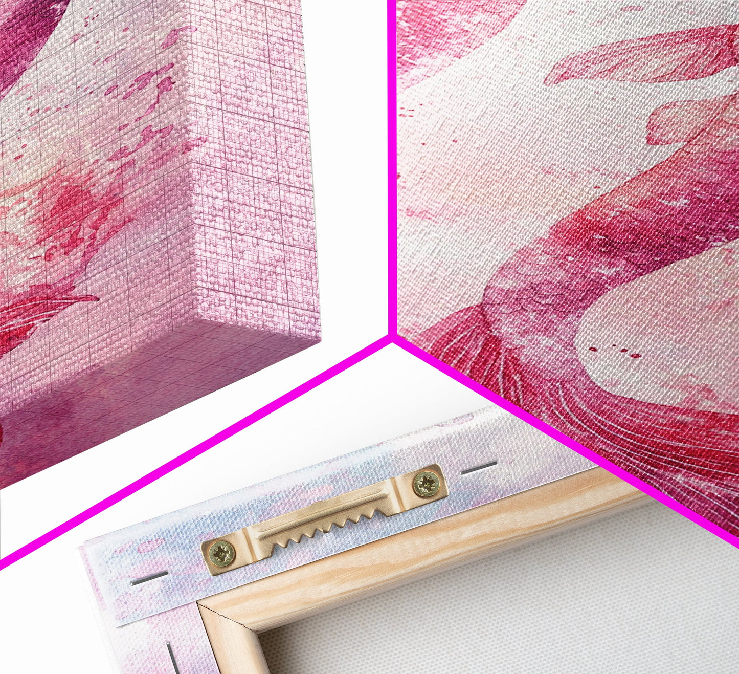 Watercolor koi fish painting in vibrant pink tones, perfect bedroom decor, framed canvas print, whimsical art above bed wall art