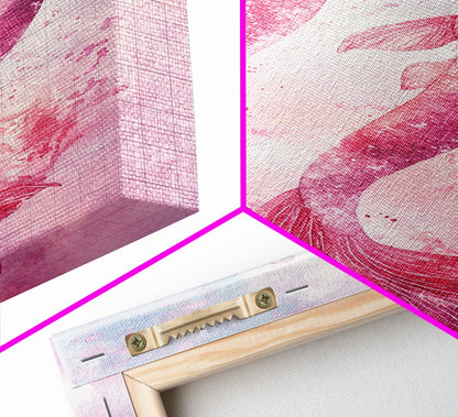 Watercolor koi fish painting in vibrant pink tones, perfect bedroom decor, framed canvas print, whimsical art above bed wall art