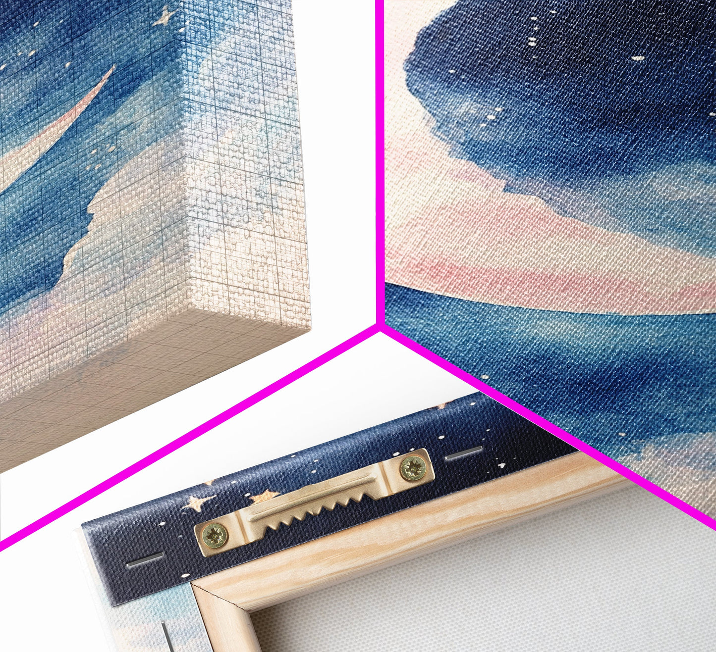 Crescent Moon Painting Canvas Print Bedroom Art Moody Night Sky Painting Above Bed Wall Art Whimsical Art Gift Idea Light Decor