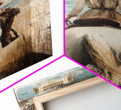 Rustic Horseback Beach Scene Canvas Print Coastal Cowgirl Wall Art Rustic Decor Western Art Nautical Decor Bedroom Living Room Accent