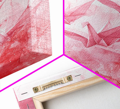 Origami Cranes Canvas Print Japanese Inspired Light Pink Wall Art Whimsical Minimalist Rustic Aesthetic Unique Gift Idea Art