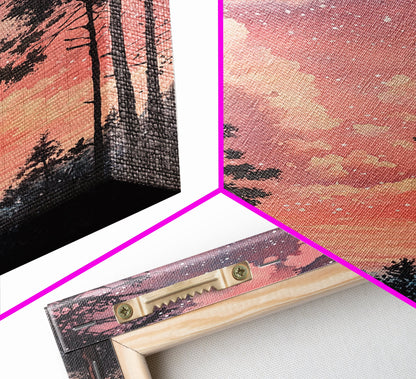 Starry forest scene painting on framed canvas print, forest at dusk painting, smoky mountain art, wabi sabi art, above couch decor