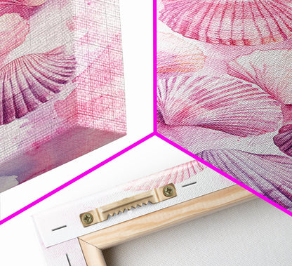 Pink Seashell Collection Framed Canvas Print Coastal Wall Art Nautical Decor Coastal Cowgirl Wall Art Beach House Nautical Painting