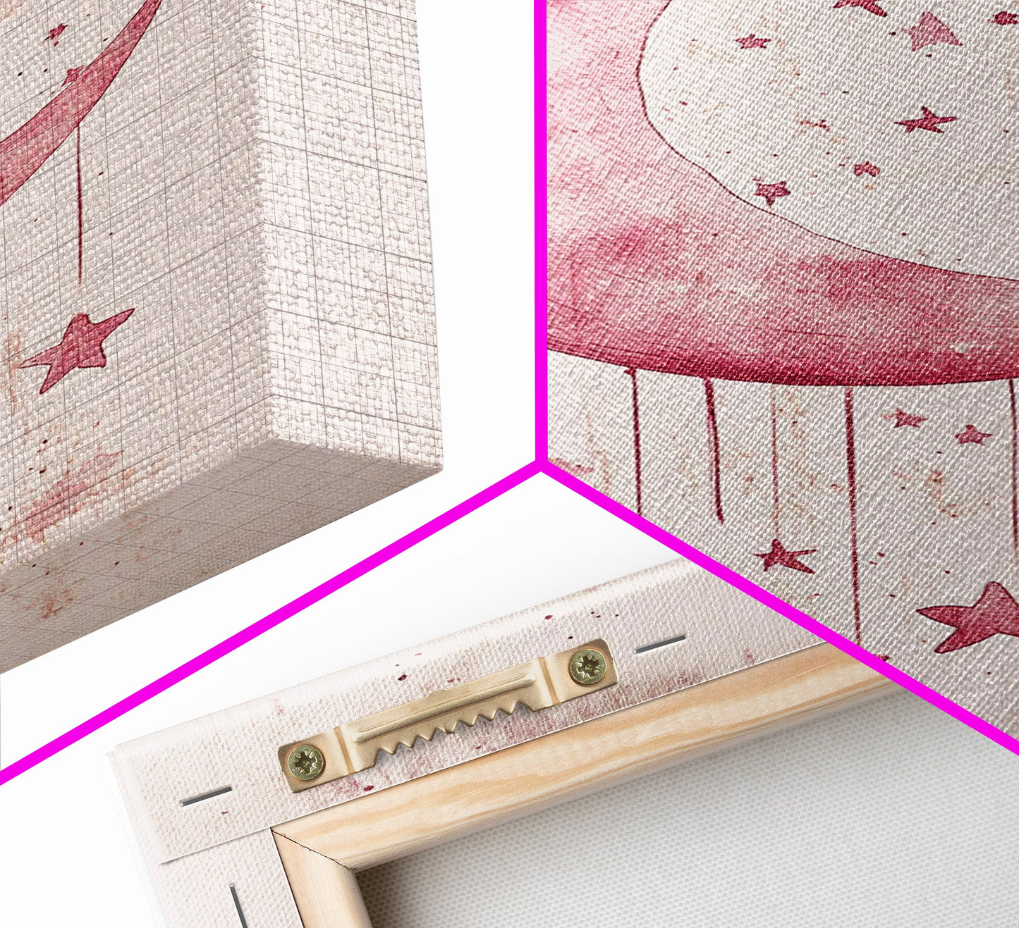 Crescent Moon and Stars Framed Canvas Print Mystical Boho Art Zen Wall Art Light Pink Wall Art Bedroom Art Dreamy Night Sky Decor