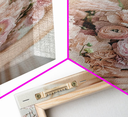 Bridal Bouquet Canvas Print Romantic Floral Wall Art Light Pink Artwork Wedding Gift Idea Bedroom Art Feminine Pastel Canvas