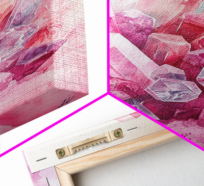 Gemstone Painting Framed Canvas Print Moody Abstract Art in Light Pink Wall Art Bedroom Decor Rustic Aesthetic Living Room Accent