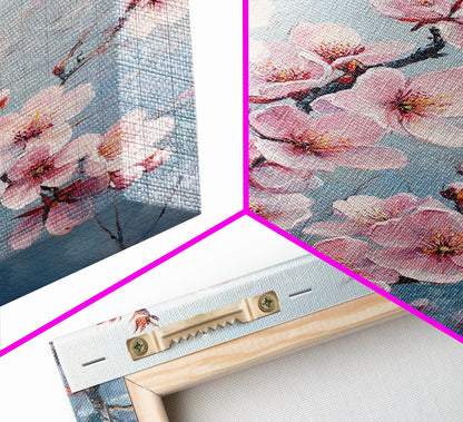 Cherry Blossom Painting Framed Canvas Print | Japanese Sakura Wall Art | Light Pink Wall Art Above Sofa Decor | Floral Nature Print