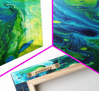 Blue and Green Abstract Canvas Print, Stunning Geometric Wall Art Ideal for Nautical Decor or Contemporary Above Couch Wall Art