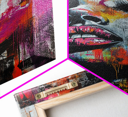 Vibrant Abstract Face Framed Canvas Print, Moody Woman Wall Art, Boho Living Room Decor, Gift Idea for Her, Unique Rustic Art