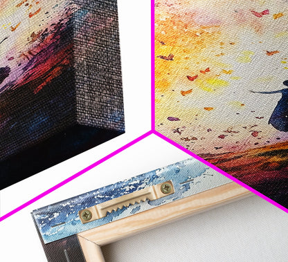 Autumn Whimsical Scene Framed Canvas Print Nature Inspired Art Vibrant Colors Rustic Fall Decor Wildflower Painting Living Room Gift Idea