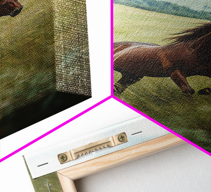 Galloping Brown Stallion Framed Canvas Print Horse Wall Art Rustic Decor Living Room Above Couch Wabi Sabi Style