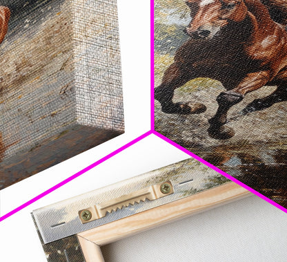 Splashed Stallion Crossing Water Framed Canvas Print Vintage Horse Art Rustic Wall Art Living Room Gift Idea Boho Style