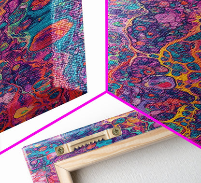 Psychedelic Swirls Abstract Framed Canvas Print Colorful Moody Art Sacred Geometry Wall Art Living Room Boho Decor