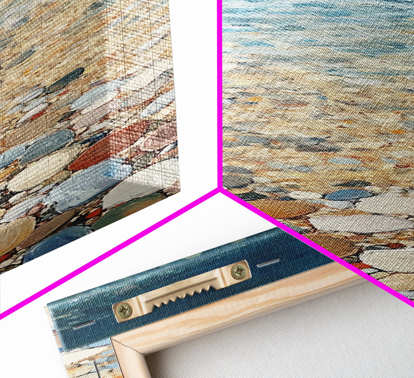 Beach Shoreline, coastal painting, mosaic wall art, ocean decor, nautical wall art, farmhouse art, Framed Canvas Print, rustic decor