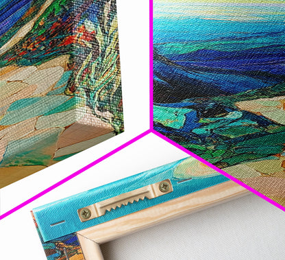 Mountain Painting, Canvas Print, sunset wall art, pink orange wall art, extra wide art, panoramic painting, landscape painting