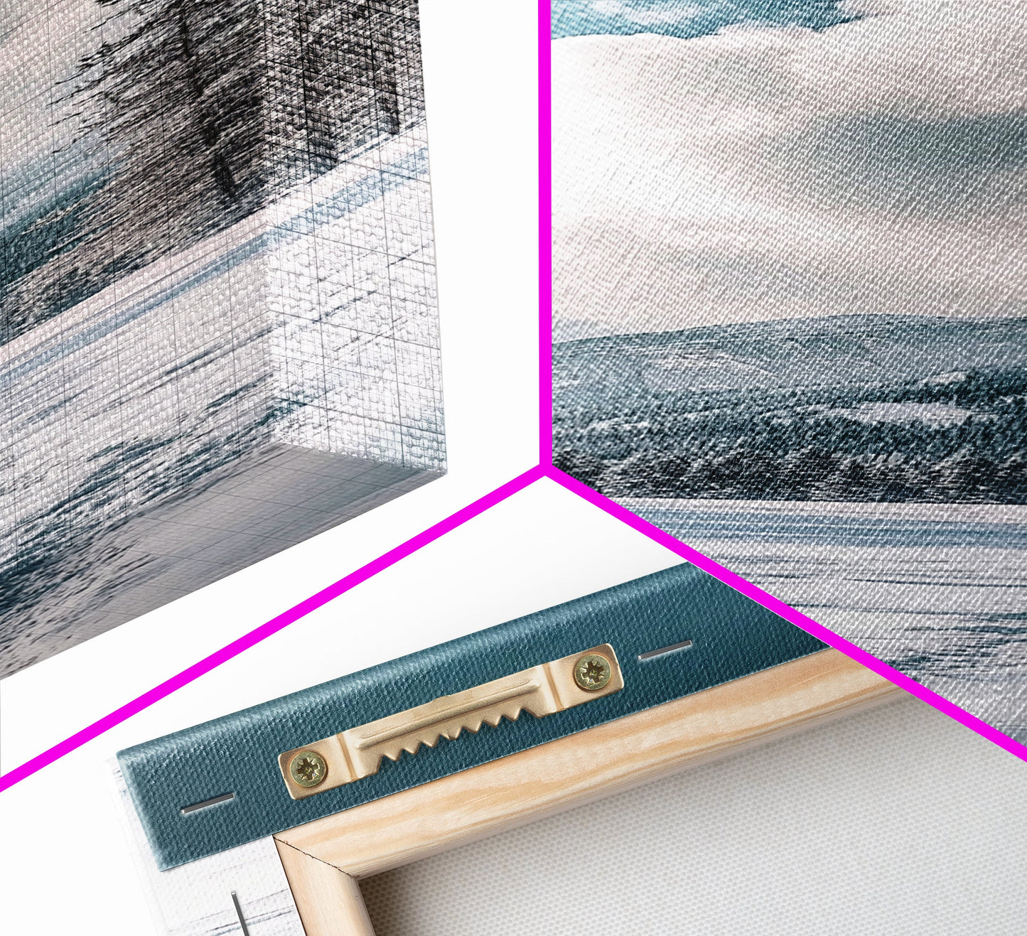 Winter Path, pine tree art, mountain painting, snowy landscape, rustic decor, minimalist art, Framed Canvas Print, vertical wall art