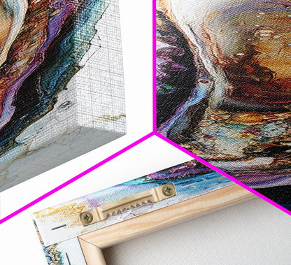 Agate Slice, Gemstone Painting, Sacred Geometry Art, Abstract Art, Teal Wall Art, Wabi Sabi Art, Bedroom Art, Framed Canvas Print