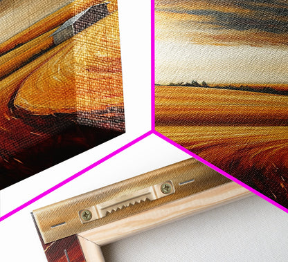 Autumn Fields, Stormy Sky, Golden Wheat, Canvas Print, barn landscape oil painting, farmhouse art, rustic wall art, fall decor