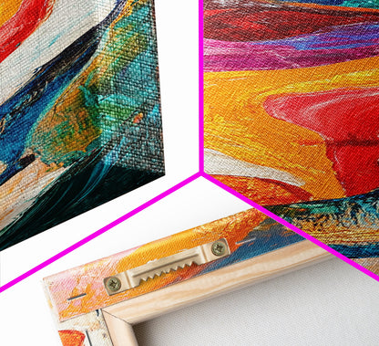 Fiery Abstract, Color Explosion, Dynamic Painting, Framed Canvas Print, pink orange wall art, bold abstract art, modern art, vibrant art
