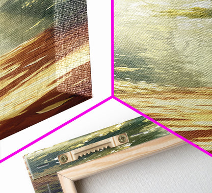 Forest Path, Sunlit Trees, Woodland Art, Framed Canvas Print, Landscape Painting, Tall Narrow Art, Rustic Décor