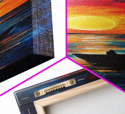 Fisherman Silhouette, Ocean Sunset, Moody Art, Canvas Print, Nautical Wall Art, Boho Art, Rustic Decor, Above Couch Art