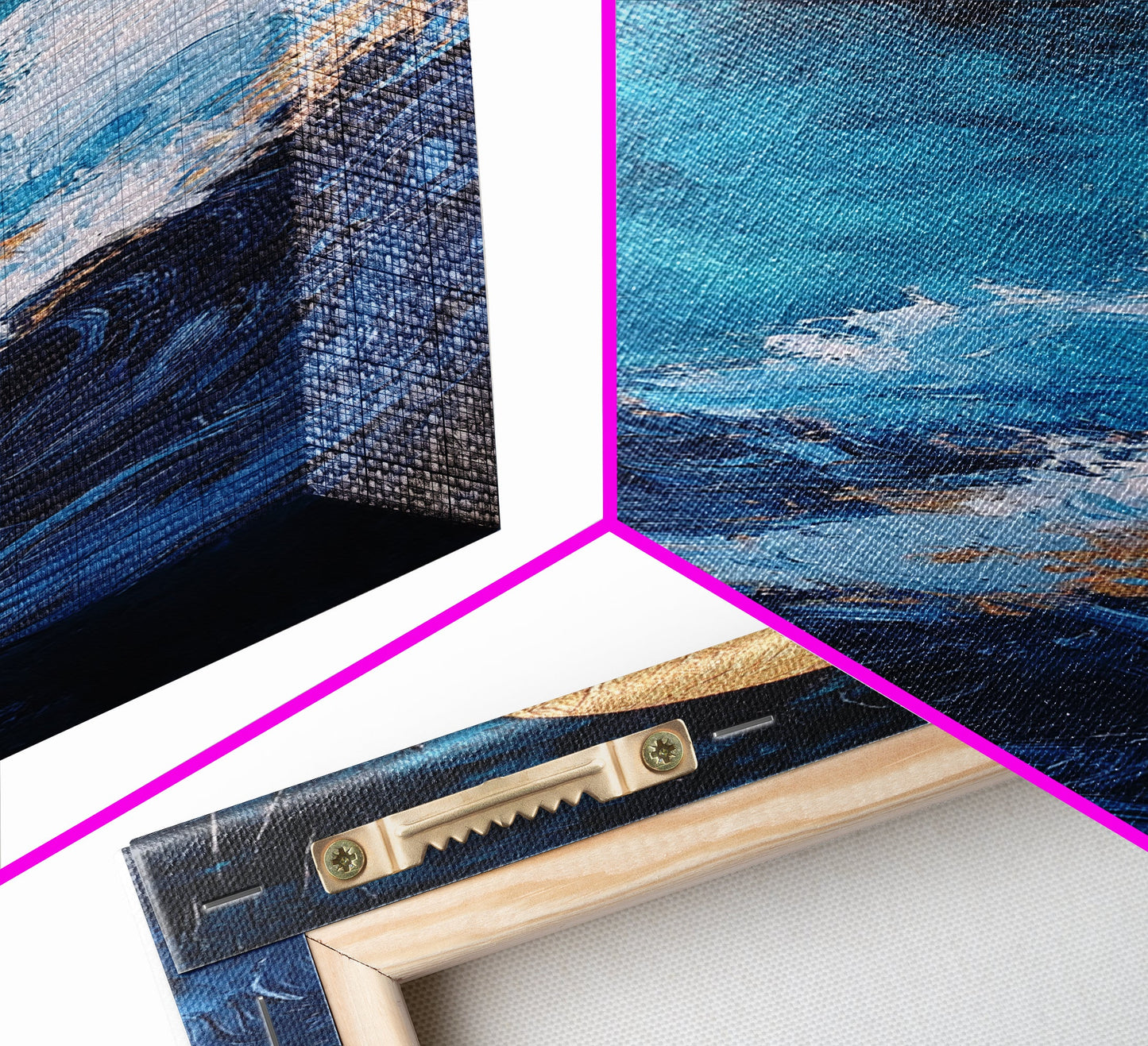 Golden Moon, crashing waves, nautical painting, moody art, coastal wall art, wabi sabi art, framed canvas print, ocean painting