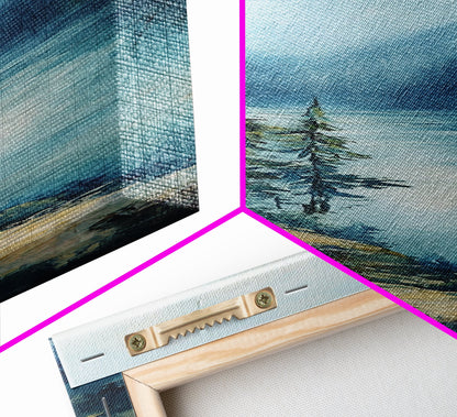 Misty Forest, lake Tahoe art, mountain painting, smoky mountain art, rustic decor, framed canvas print, landscape painting