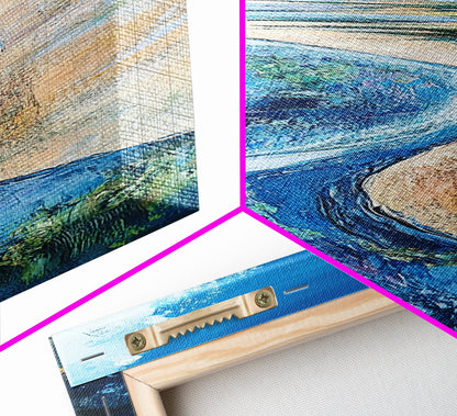 Coastal Shore, coastal landscape art, framed canvas print, Ireland painting, beach art, nautical decor, panoramic painting