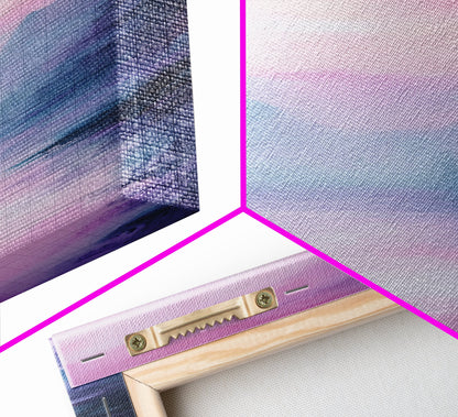 Misty Mountains, smoky mountain art, light pink wall art, framed canvas print, soft pastel art, pine tree art, above couch art