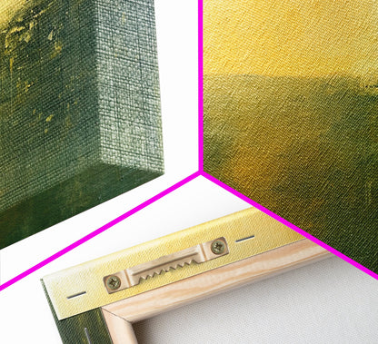 Abstract Landscape, Moody Art, Horizon Painting, Green Wall Art, Extra Wide Art, Panoramic Art, Framed Canvas Print, Living Room Art