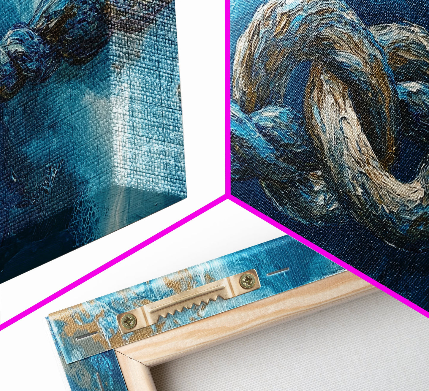 Ozeanseil, maritime Dekoration, blau-goldene Wandkunst, Küstenmalerei, Seestückmalerei, horizontale Wandkunst, gerahmter Leinwanddruck