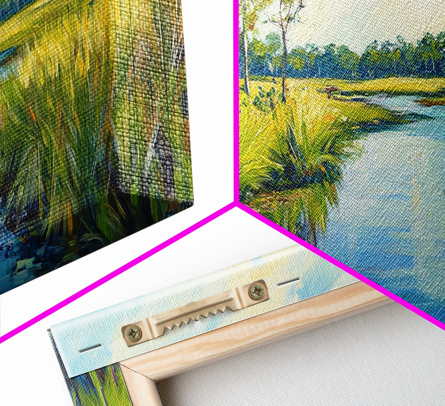 Marschlandschaft-Motiv, Palmenbild, tropische Landschaft, Küstendekor, grüne Wandkunst, rustikale Wandkunst, gerahmter Leinwanddruck