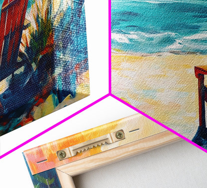 Beach Chair, Coastal Painting, Nautical Wall Art, Ocean Painting, Seascape Painting, Framed Canvas Print, Extra Wide Art, Coastal Decor