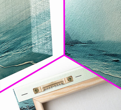 Nebelstrand, Küstenmotiv, maritime Malerei, stimmungsvolle Kunst, extrabreite Kunst, horizontale Wandkunst, Leinwanddruck, Schlafzimmerkunst