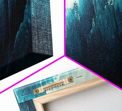 Abstract Ocean Painting, Teal Wall Art, Coastal Wall Art, Extra Wide Art, Framed Canvas Print, Nautical Decor, Wabi Sabi Art