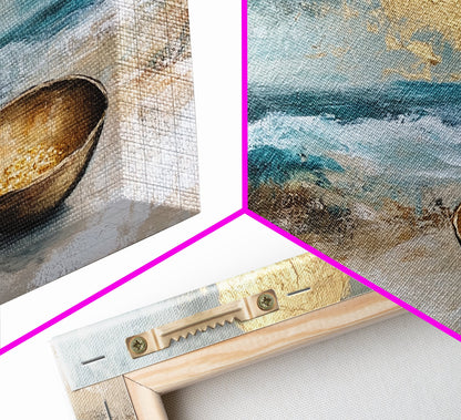 Golden Moon, coastal decor, ocean painting, nautical painting, seascape painting, framed canvas print, extra wide art