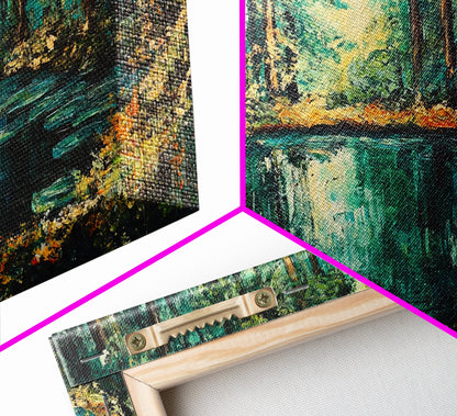 Verzauberter Waldteich, Leinwanddruck, Landschaftsmalerei, Kiefernkunst, Wald in der Abenddämmerung, Kunst vom Lake Tahoe, extra breites Kunstwerk