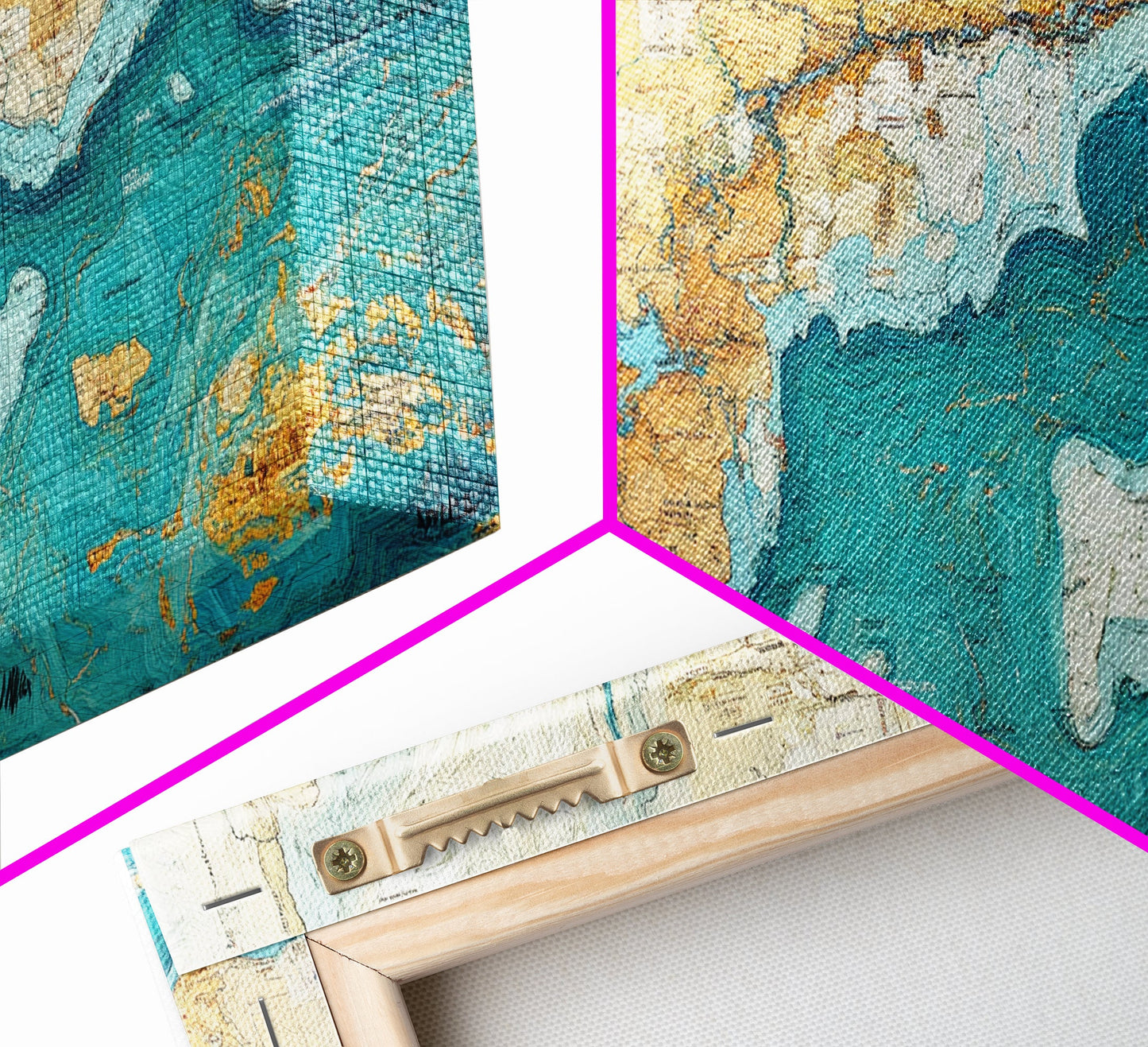 Abstract Map Art, Coastal Decor, Nautical Painting, Extra Wide Art, Framed Canvas Print, Blue and Green Wall Art