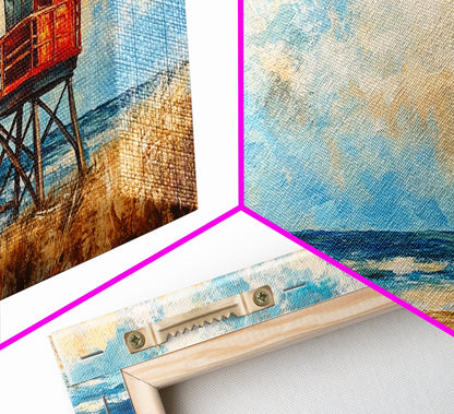 Lifeguard Tower, coastal landscape art, beach painting, seascape painting, nautical wall art, canvas print, horizontal wall art