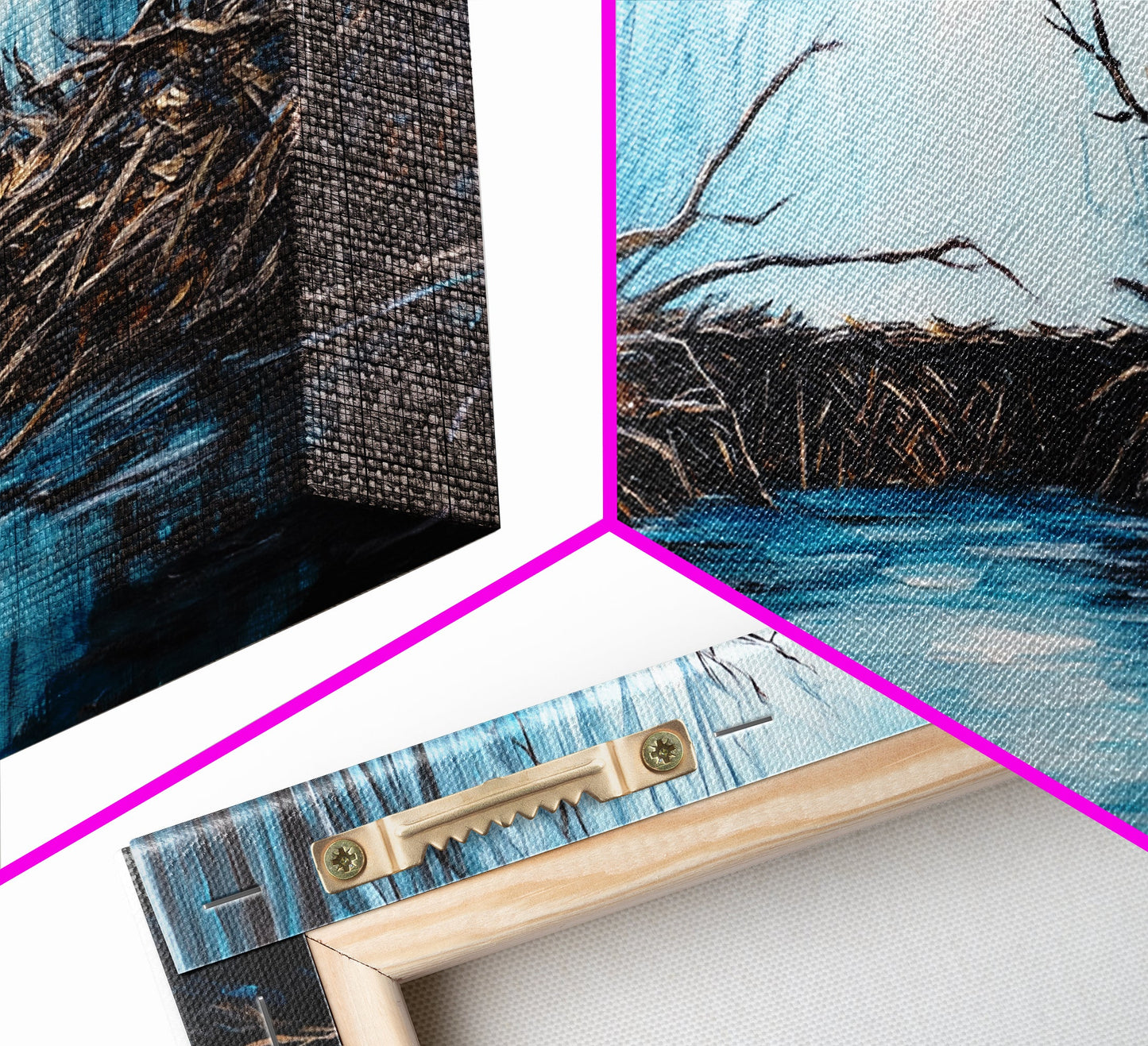 Biber, Fluss, Landschaftsmalerei, extrabreites Kunstwerk, Panoramabild, stimmungsvolle Kunst, gerahmter Leinwanddruck, rustikale Wandkunst, Schlafzimmerkunst