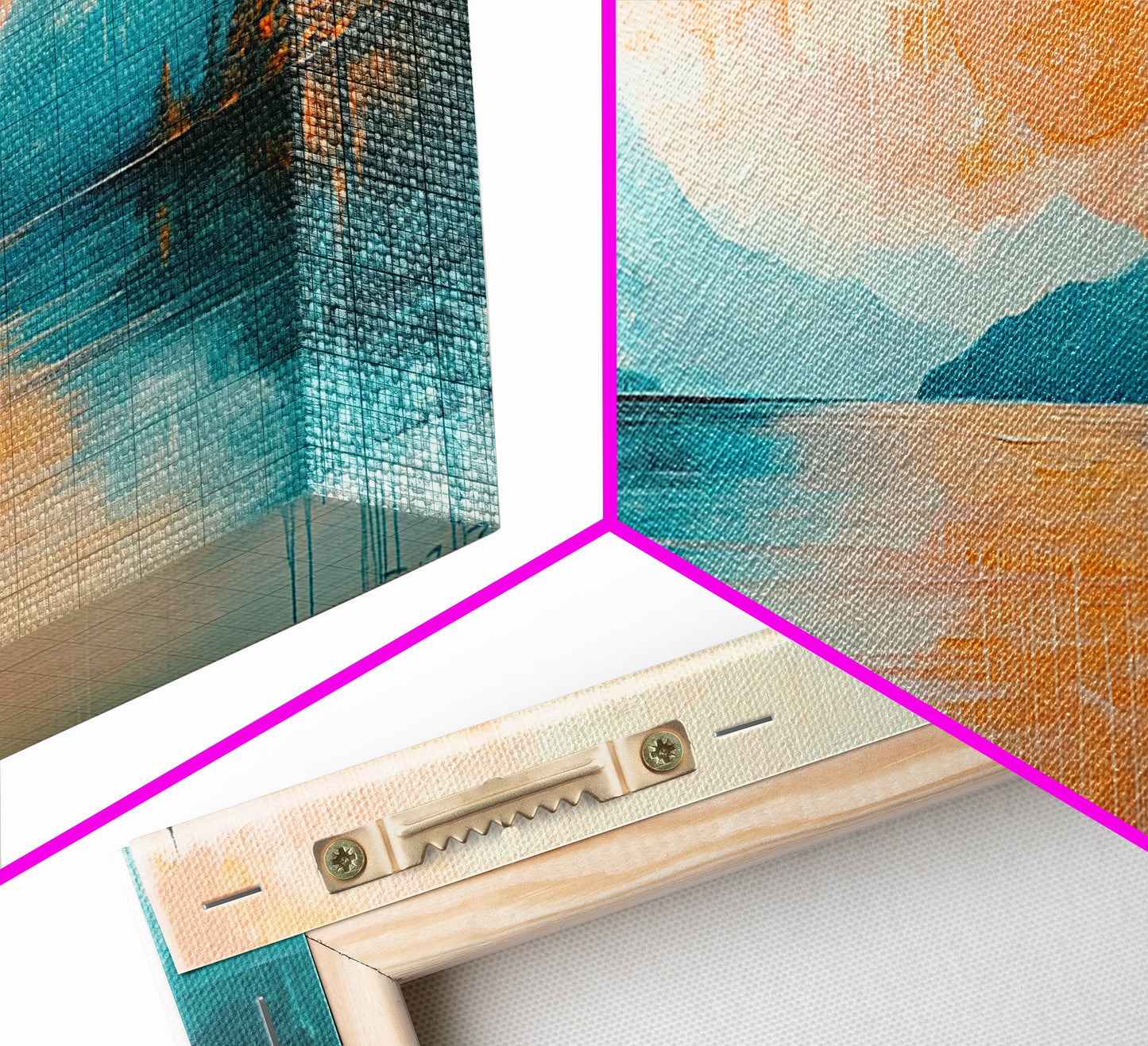 Sunset Lake, Kunst vom Lake Tahoe, gerahmter Leinwanddruck, rosa-orange Wandbild, horizontales Wandbild, Seestück, Küstendeko