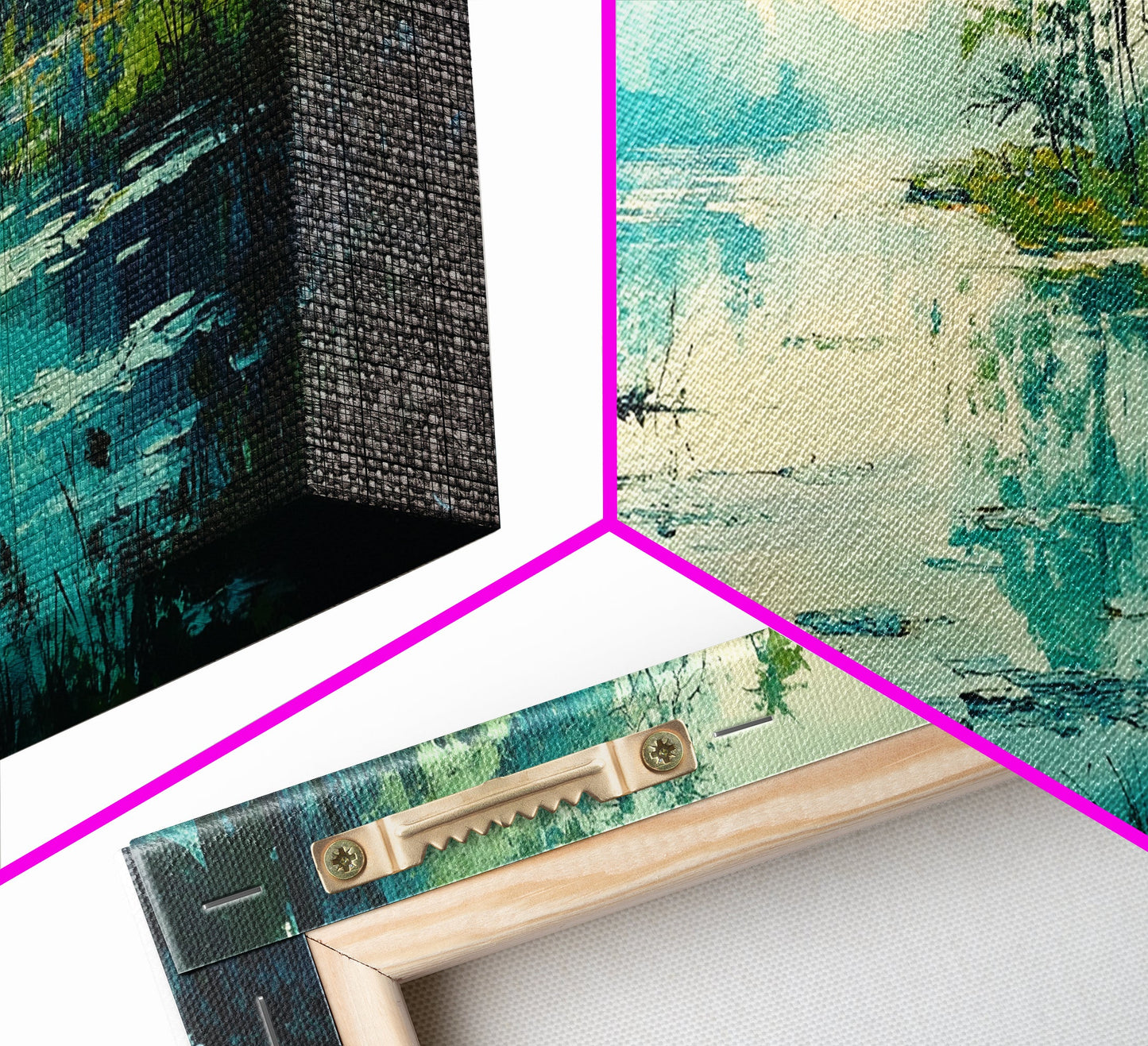 Tranquil lake, misty trees, landscape painting, extra wide art, wabi sabi art, minimalist art, framed canvas print, above couch art