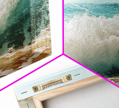 Meereswelle, Strandspritzer, Panoramabild, gerahmter Leinwanddruck, Surf-Wandbild, nautische Dekoration, Küsten-Wandbild, extra breites Bild