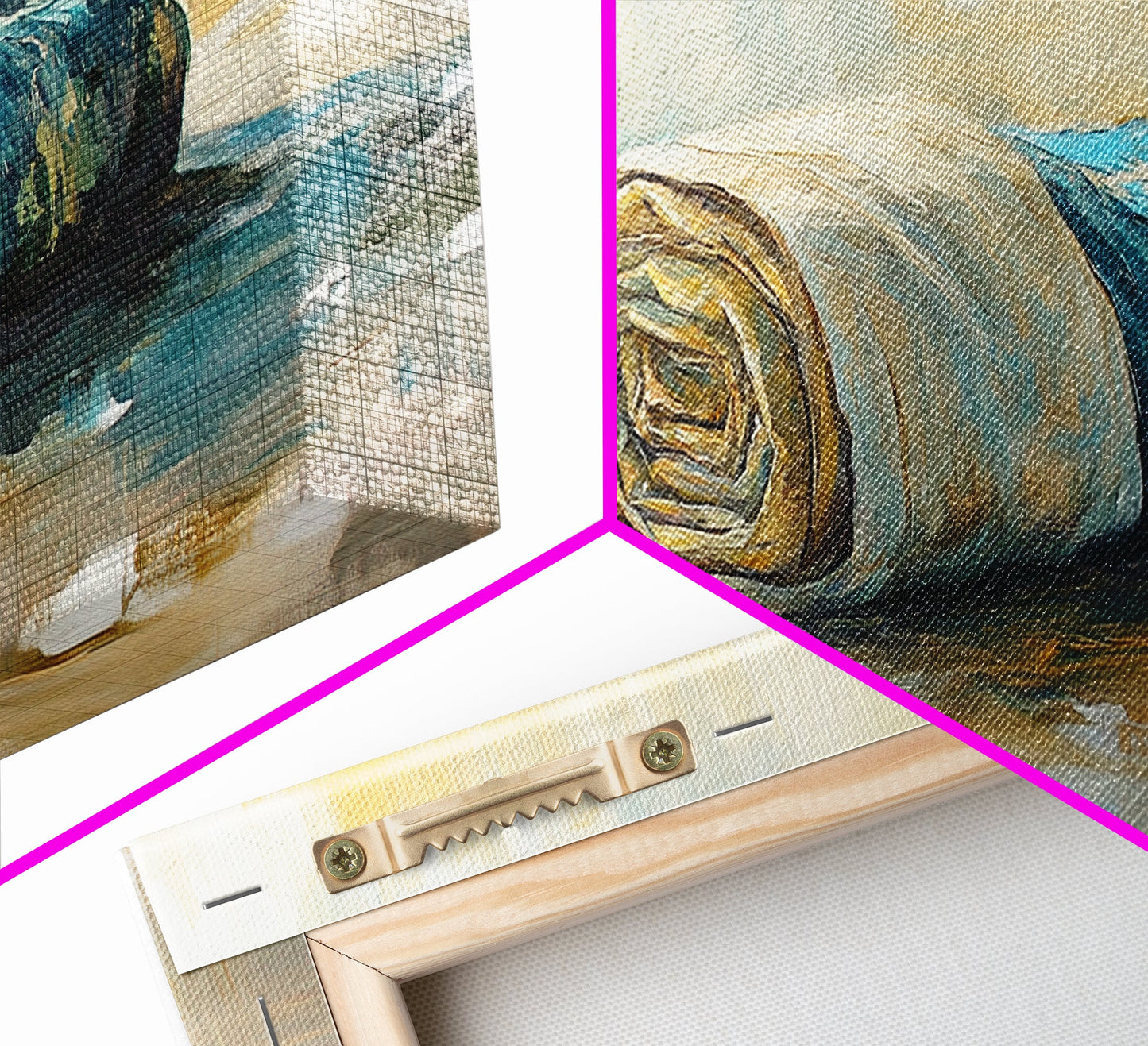 Gerollter Stoff, Ölgemälde nach Foto, rustikale Dekoration, Landhauskunst, Wabi-Sabi-Kunst, gerahmter Leinwanddruck, horizontale Wanddekoration, Geschenkidee